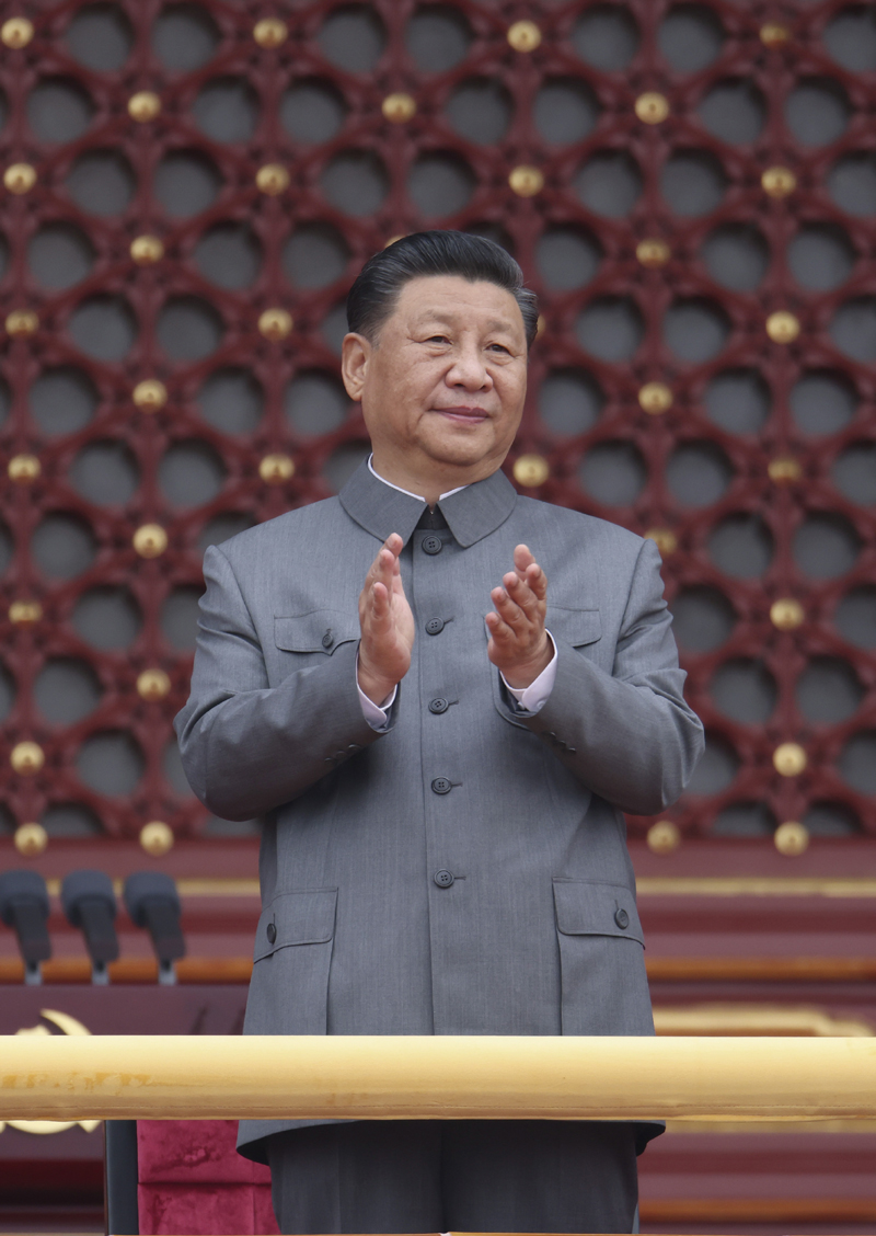 2021年7月1日，慶祝中國共產(chǎn)黨成立100周年大會在北京天安門廣場隆重舉行。中共中央總書記、國家主席、中央軍委主席習近平發(fā)表重要講話。這是習近平在天安門城樓上。 新華社記者 龐興雷/攝