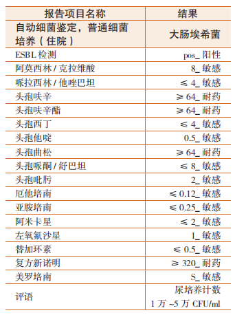 圖 2-1 患者的尿培養(yǎng)結(jié)果及藥敏報告