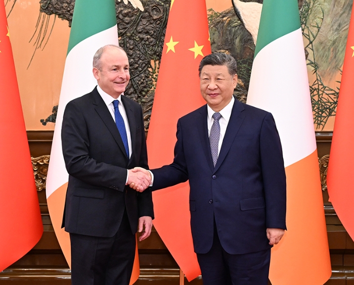 1月5日上午，國家主席習(xí)近平在北京人民大會堂會見來華進行正式訪問的愛爾蘭總理馬丁。新華社記者 李響 攝