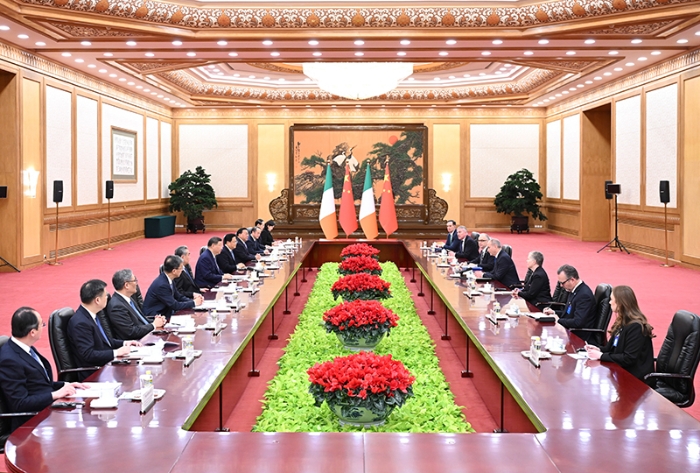 1月5日上午，國家主席習(xí)近平在北京人民大會堂會見來華進行正式訪問的愛爾蘭總理馬丁。新華社記者 燕雁 攝